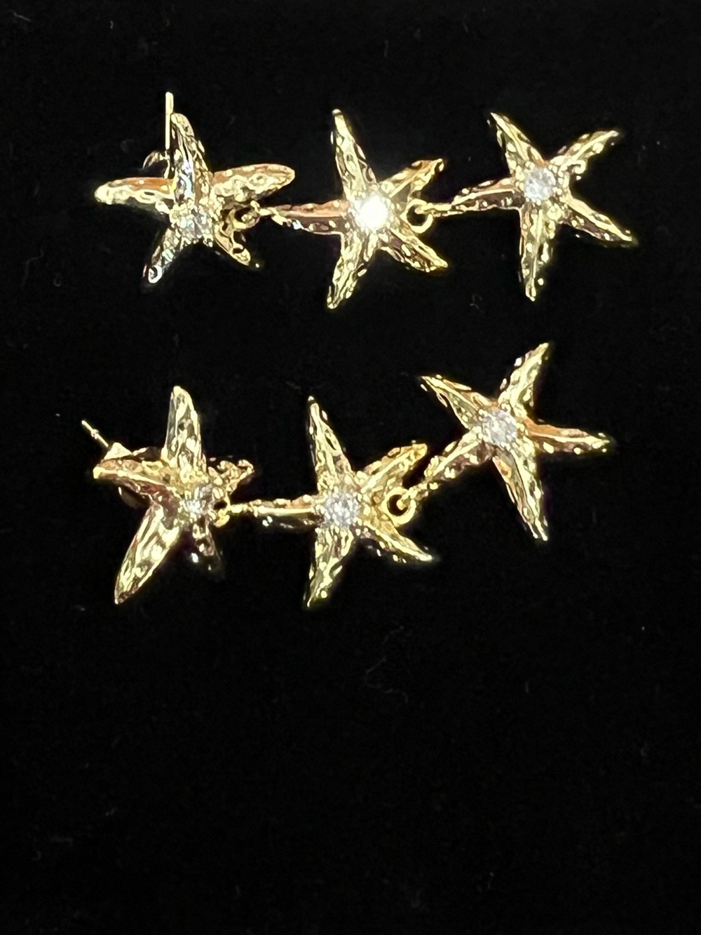 Gold Star Drop Earrings with cz accents